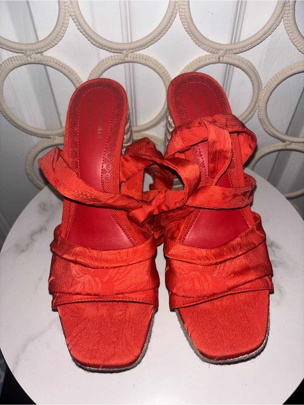 Gianni Bini Orange Ankle-Tie Espadrille Wedge Sandals - Picture 6 of 12